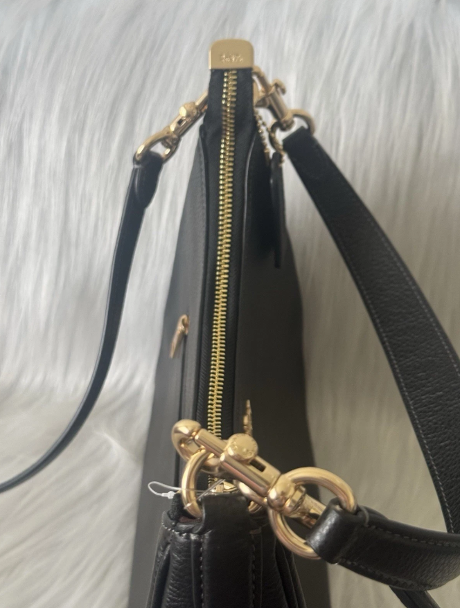 Coach Purse Teri Hobo Pebbled Leather Bag CV935 In Gold/Black