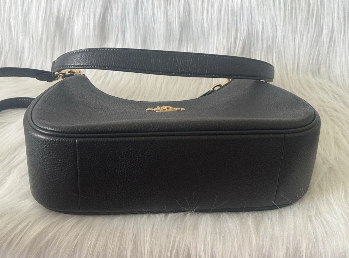 Coach Purse Teri Hobo Pebbled Leather Bag CV935 In Gold/Black