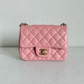 CHANEL Classic Flap CC Light Gold Hardware Shoulder Bag Mini Square Pink Leather Authentic