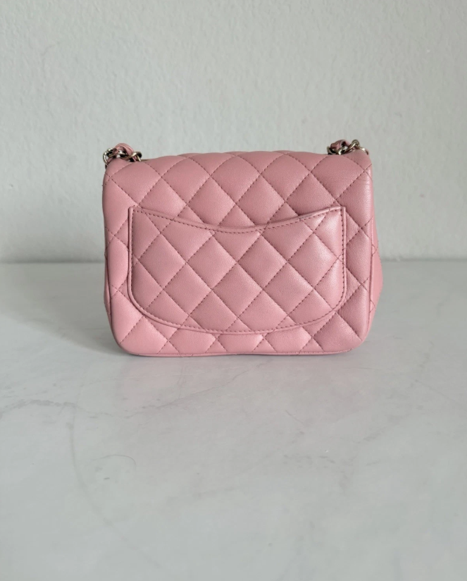 CHANEL Classic Flap CC Light Gold Hardware Shoulder Bag Mini Square Pink Leather Authentic
