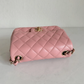 CHANEL Classic Flap CC Light Gold Hardware Shoulder Bag Mini Square Pink Leather Authentic