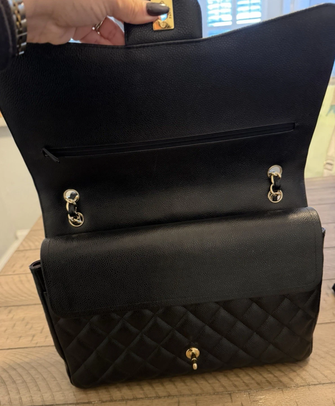 CHANEL Black Quilted Double Flap Bag MAXI gold hardware Authentic