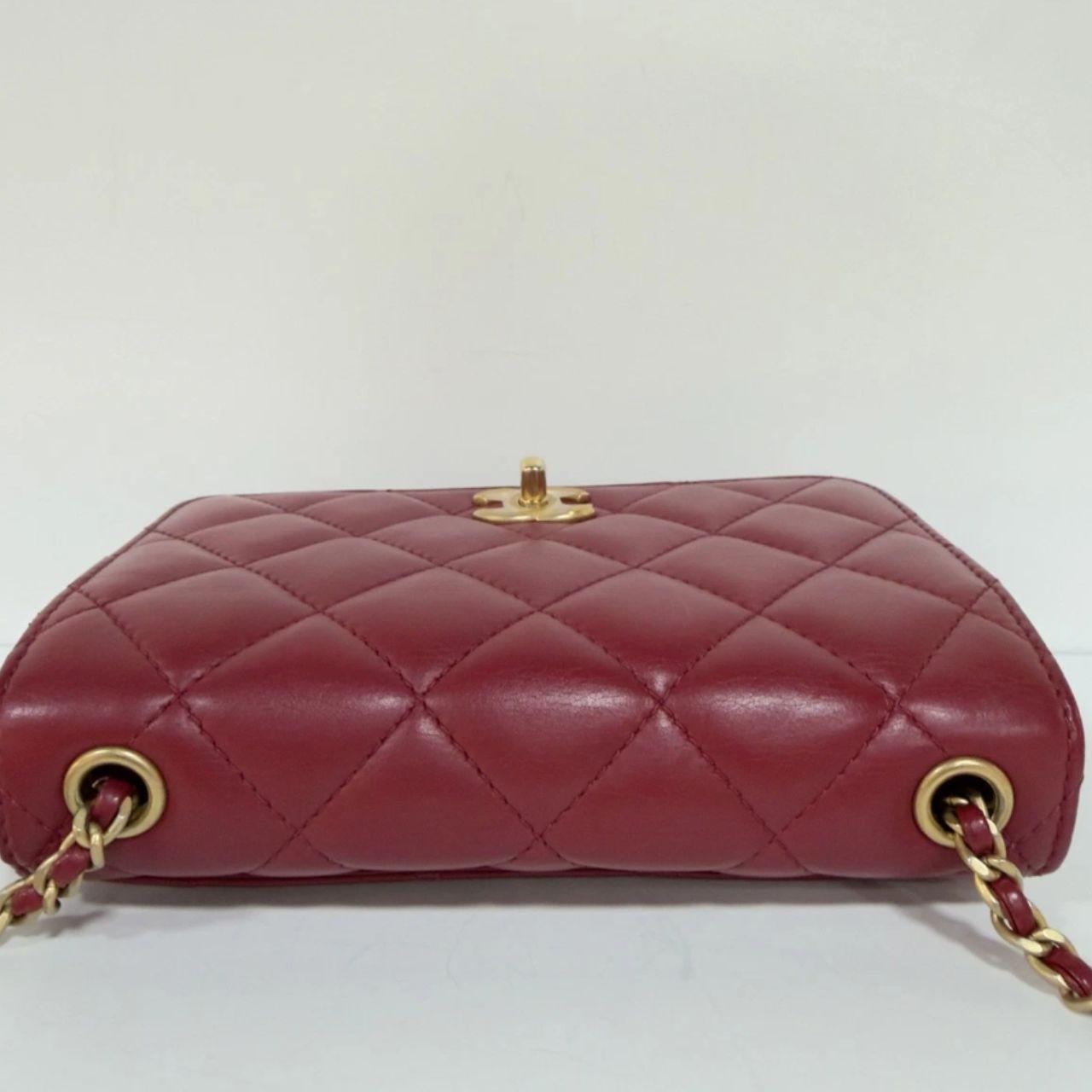 Chanel Burgundy Leather Flap Crossbody with Gold Hardware Accordion Chain Bag