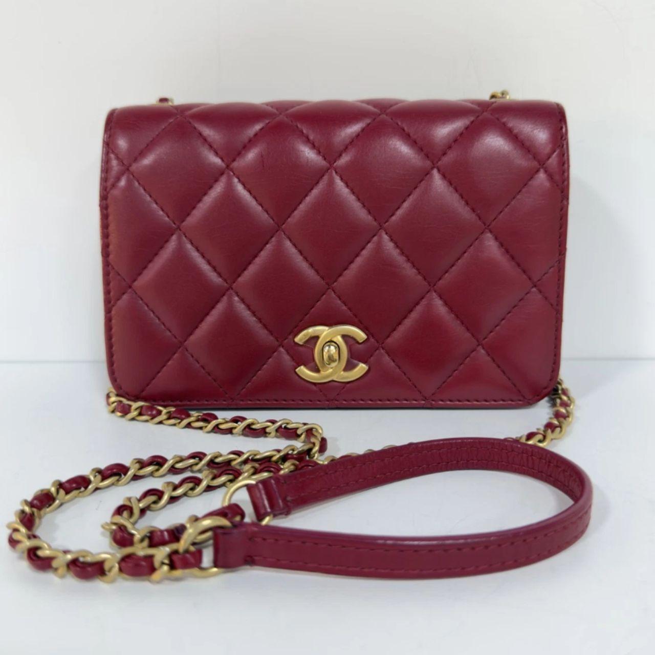 Chanel Burgundy Leather Flap Crossbody with Gold Hardware Accordion Chain Bag