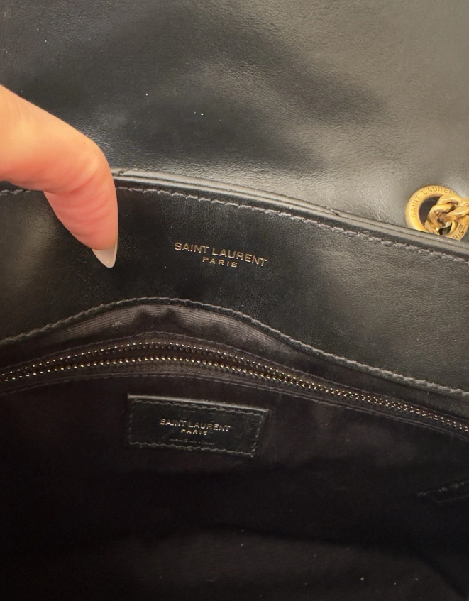 Authentic Saint Laurent YSL Medium Loulou Black Gold Matelasse Chain Leather Bag