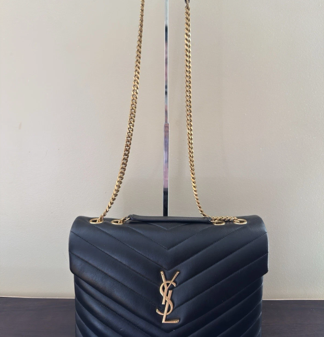 Authentic Saint Laurent YSL Medium Loulou Black Gold Matelasse Chain Leather Bag