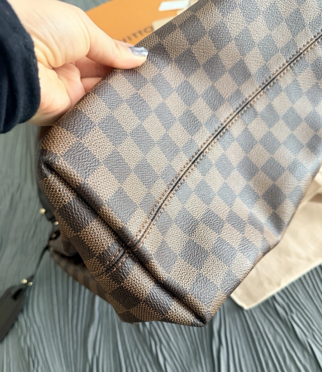 Louis Vuitton Graceful MM Damier Ebene Brown Shoulder Bag with Red Interior Authentic