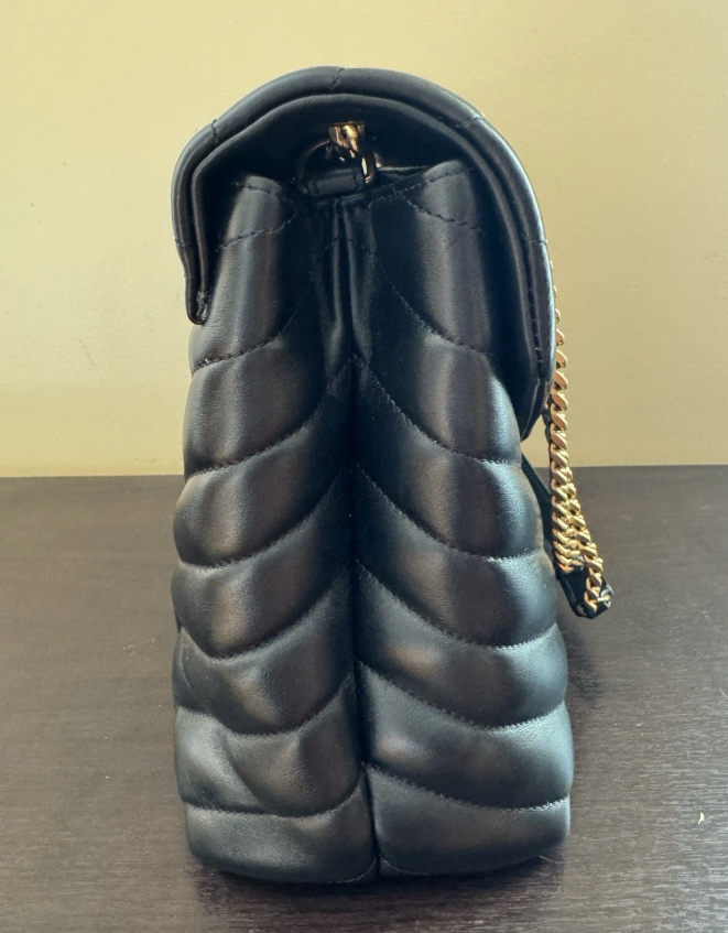 Authentic Saint Laurent YSL Medium Loulou Black Gold Matelasse Chain Leather Bag